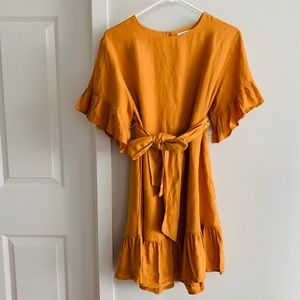 UO Suddenly Spring Linen Ruffle Tie Dress
